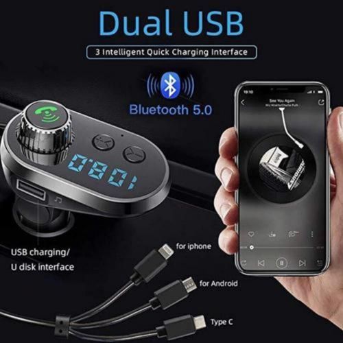 Chargeur De Voiture Multifonction – Bluetooth – Lecteur Mp3 – Transmetteur FM Avec 3 Ports