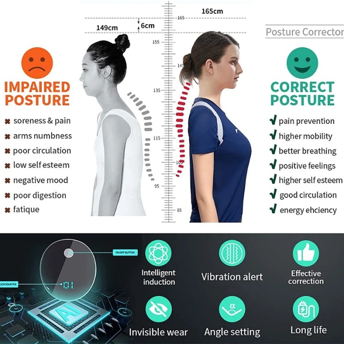 Corset Électronique Avec Vibration et Correcteur de Posture Orthopédique pour Adultes Et Enfants