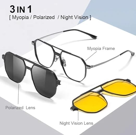 Lunettes de soleil polarisées magnétiques 3 en 1,protection UV rétro carrée