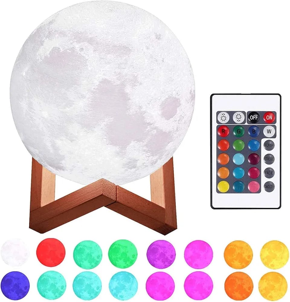 Motif Gaufré De Lune Éclairée - Lumière LED - Contrôle Tactile - Rechargeable - 7 Couleur - Avec Crochet - Télécommande