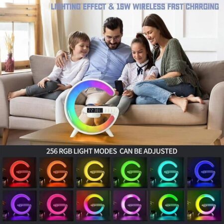 Haut-parleur Bluetooth intelligent Rechargeable – Réveil – Chargeur Sans Fil avec 15 W – Veilleuse LED RGB