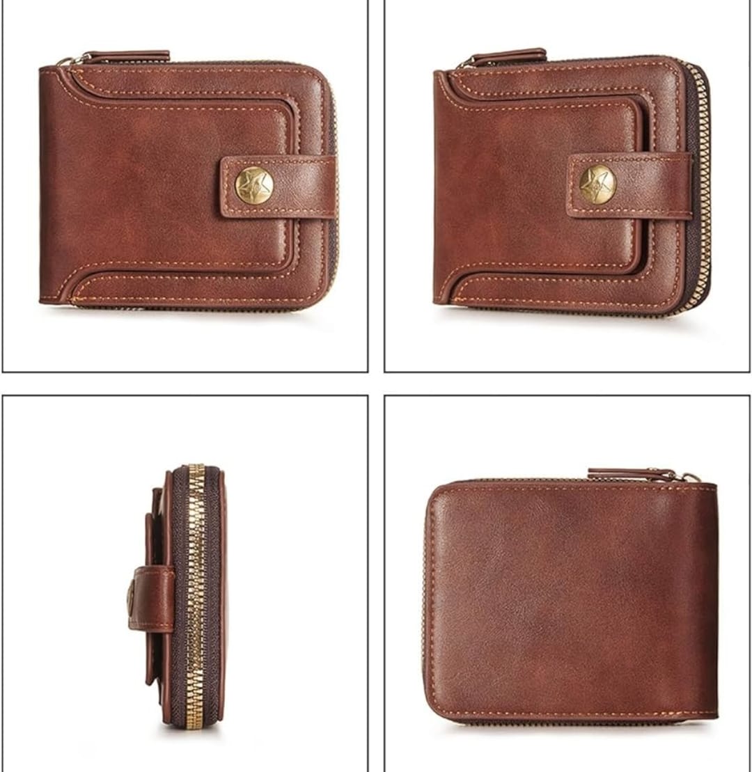 Portefeuille Classique en Cuir PU Pour Homme – Moraillon Court et Fermeture Éclair – Haute Qualité et Multi-Poche - Marron 