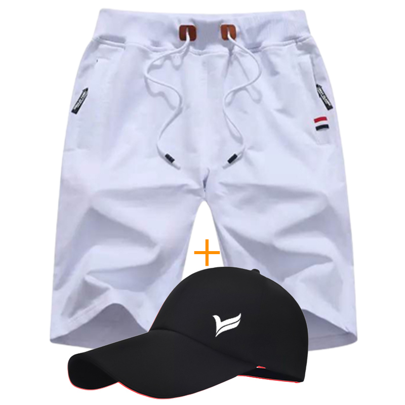 Pack Short Jogging Blanc En Coton + Casquette Avec Logo Pour Homme