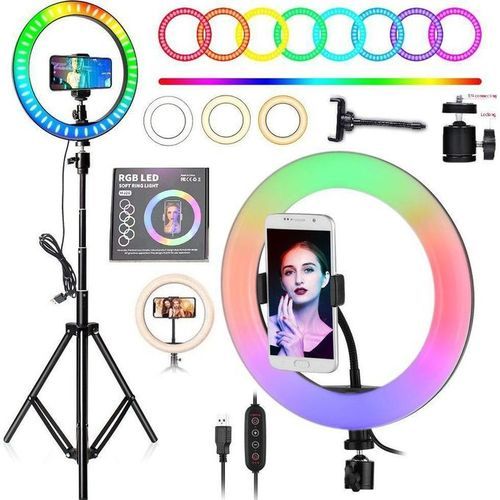 Ring Light LED Lumière RGB - Rotatif 360° 26 CM + Tripied Support 2 Mètres 