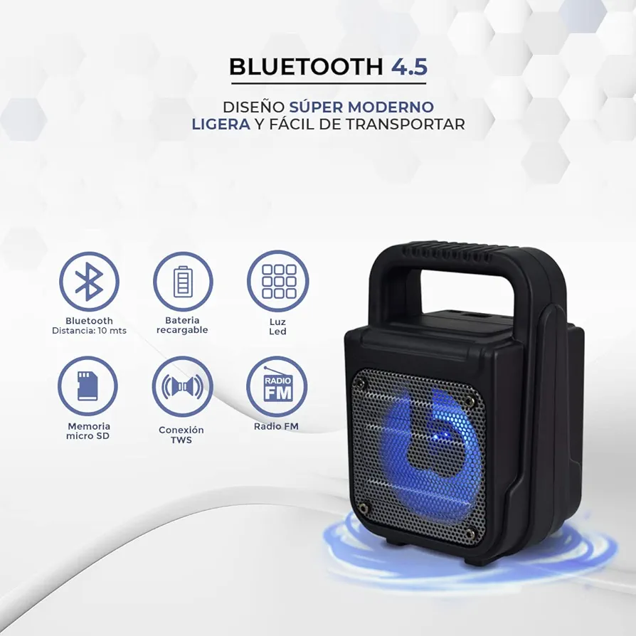 Haut parleur Bluetooth Portable 4 en 1 – LED – Rechargeable Avec USB – Design Moderne – Radio – Carte MicroSD et Connexion Auxiliaire – Son Puissant