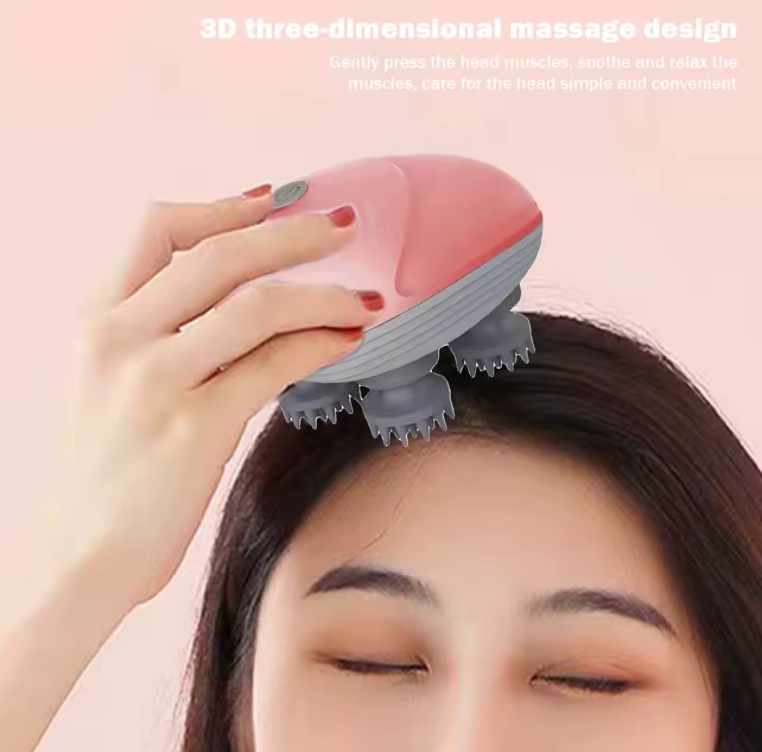 Masseur De Cuir Chevelu Sans Fil 3 en 1 Avec 96 Contacts en Silicone - 3 Modes de Pétrissage - Étanche IPX6 - Rechargeable - Rose