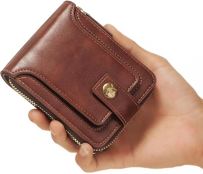 Portefeuille Classique en Cuir PU Pour Homme – Moraillon Court et Fermeture Éclair – Haute Qualité et Multi-Poche - Marron 