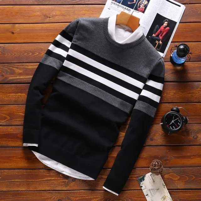 Pull à Col Rond En Laine Noir Pour Homme