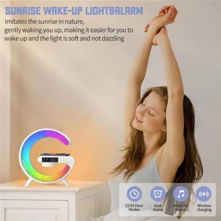 Haut-parleur Bluetooth intelligent Rechargeable – Réveil – Chargeur Sans Fil avec 15 W – Veilleuse LED RGB