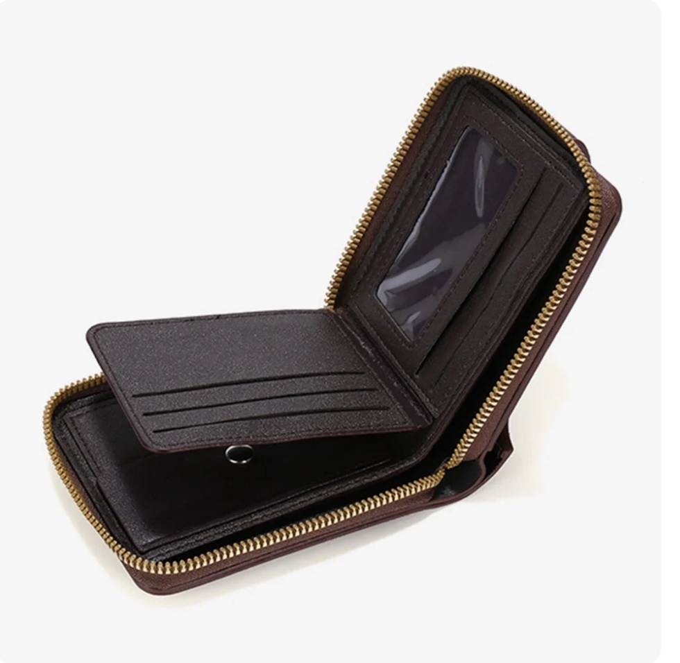 Portefeuille Classique en Cuir PU Pour Homme – Moraillon Court et Fermeture Éclair – Haute Qualité et Multi-Poches - Noir 