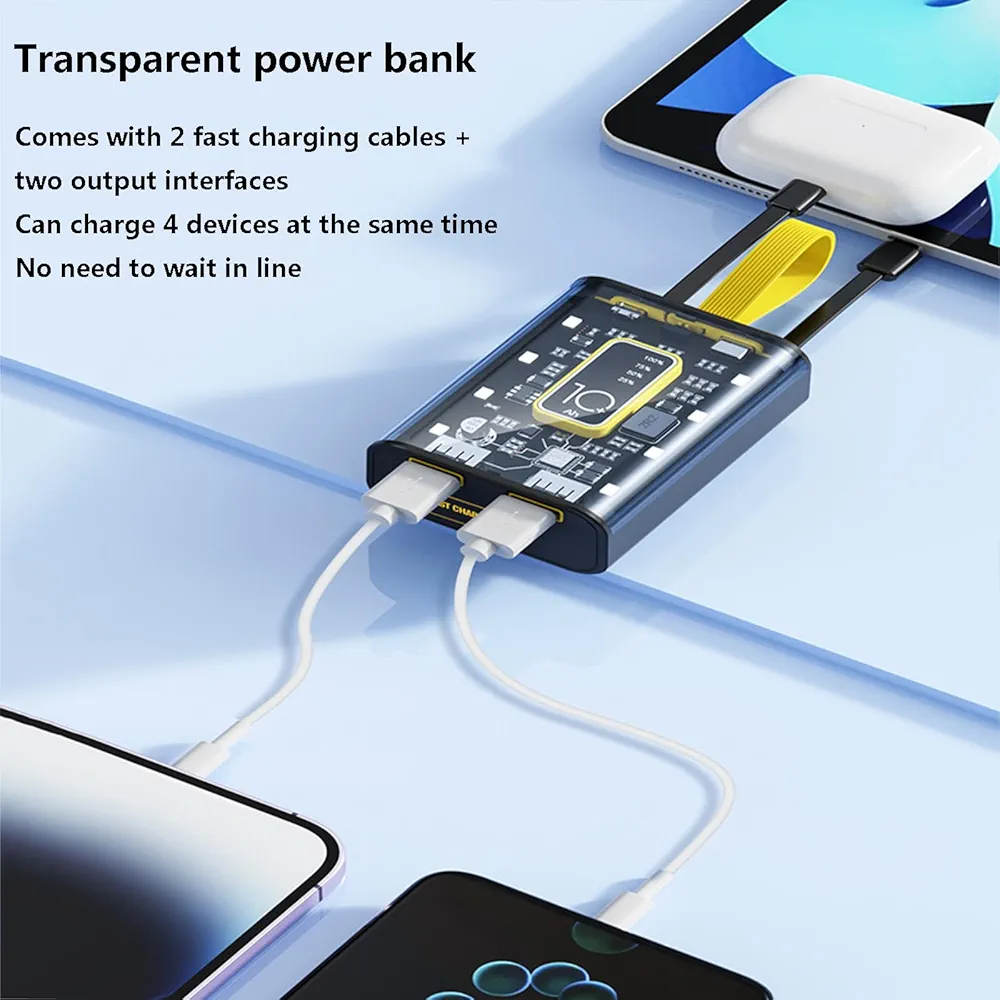 Mini Power Bank Transparente 20000mAh - Chargeur Portable PD20W QC - Charge Rapide - Batterie Externe Pour IPhone Xiaomi - Chargement Externe