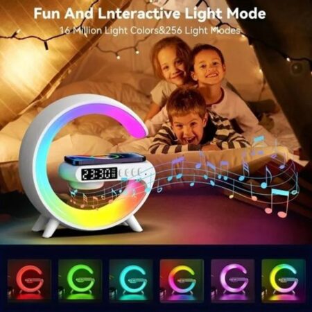 Haut-parleur Bluetooth intelligent Rechargeable – Réveil – Chargeur Sans Fil avec 15 W – Veilleuse LED RGB