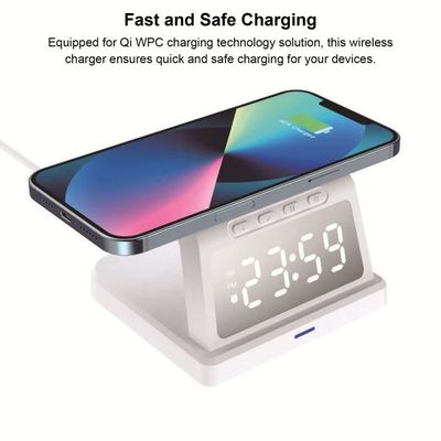 Réveil Multifonctionnel - Chargeur Sans Fil Rapide 15W - Affichage Horloge LED