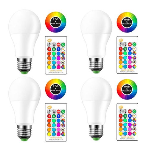 Pack De 4 Lampes Led RGB 6 Couleurs + Blanc – 10W – E27 – 700 Lumen + Télécommande