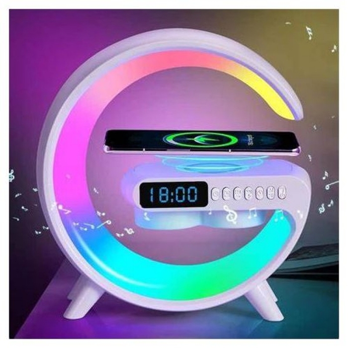 Haut-parleur Bluetooth intelligent Rechargeable – Réveil – Chargeur Sans Fil avec 15 W – Veilleuse LED RGB