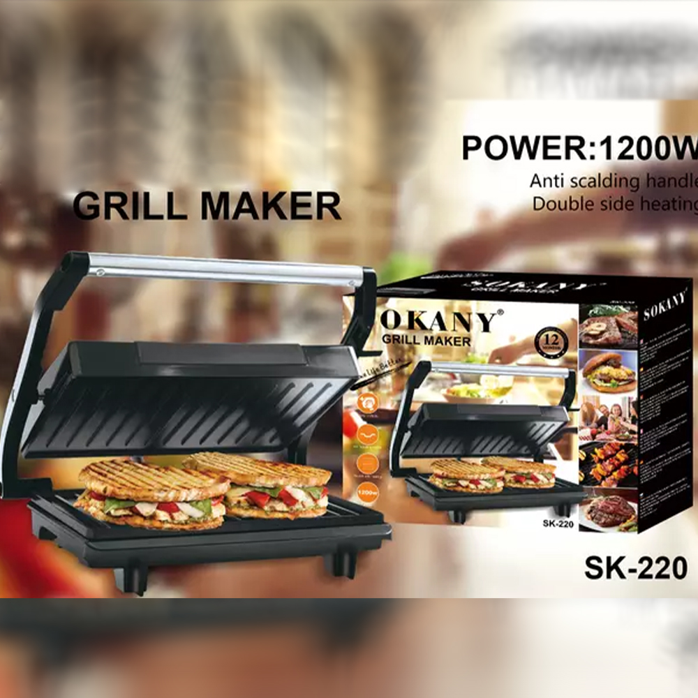 Machine Grill Sandwich Maker, 1200 Watt, Black - SK-220