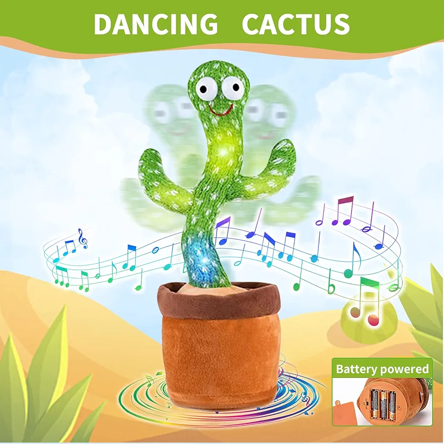 Jouet Cactus Parlant Dansant – Jouet Cactus Ensoleillé Parlant – Répétition De Chant – 120 Chansons Pour Enfants – 15 Secondes – Enregistrez Votre Voi