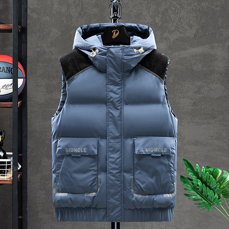 Doudoune Gilet Homme Sans Manches Veste À Capuche Chaud bleu