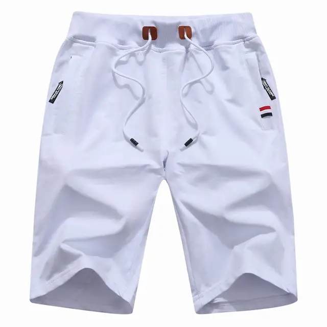 Short Jogging Blanc Homme Coton avec Poches Zippées