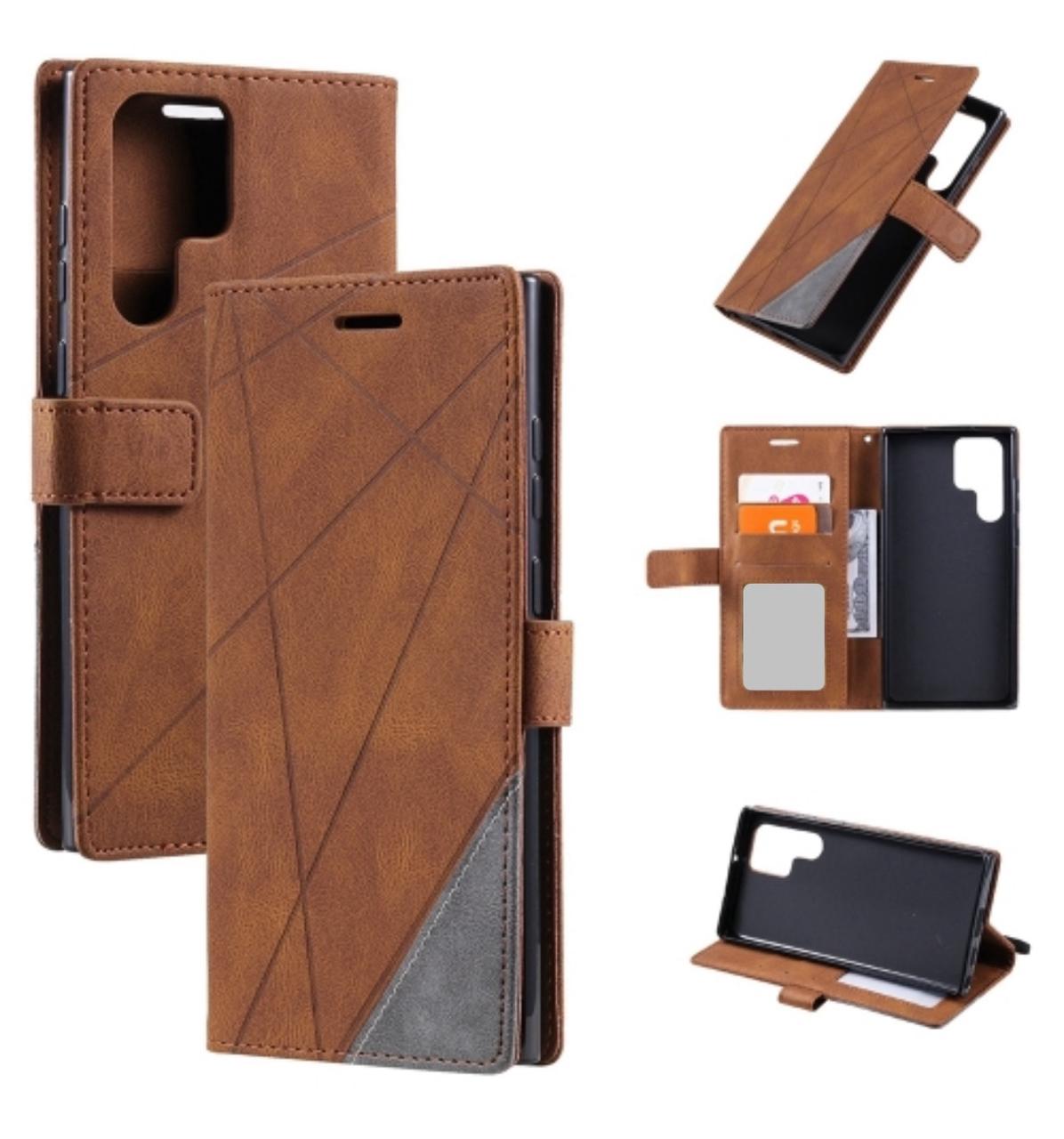 Coque pour Samsung Galaxy S23 Ultra - Flip cover - Etui Portefeuille -  Rabat Magnétique - feel leather - marron