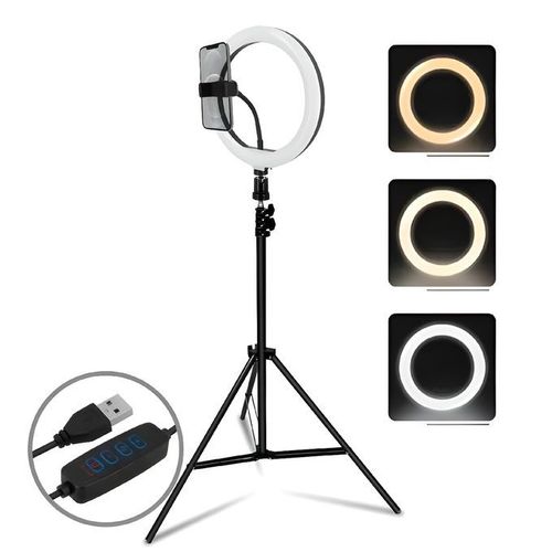 Ring Light LED Lumière 26cm - Rotatif 360° + Tripied Support + Télécommande