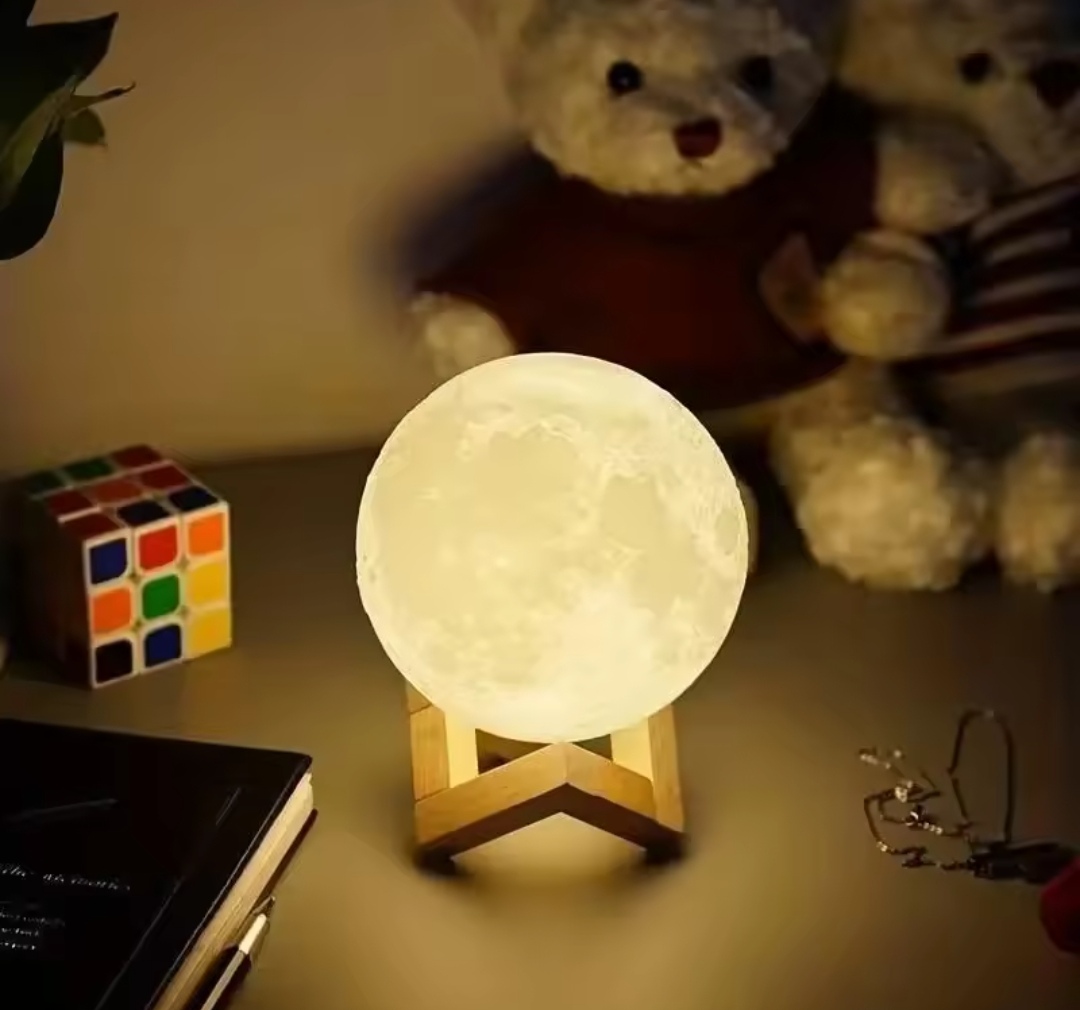 Motif Gaufré De Lune Éclairée - Lumière LED - Contrôle Tactile - Rechargeable - 7 Couleur - Avec Crochet - Télécommande