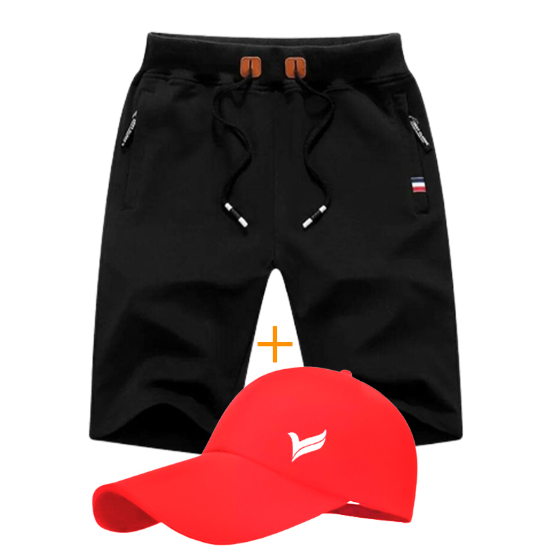 Pack Short Jogging Noir En Coton + Casquette Avec Logo Pour Homme