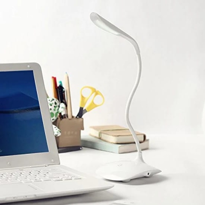 Lampe De Bureau LED – USB Ou Piles – Flexible Avec interrupteur Tactile – 3 Niveaux De Luminosité – Blanc