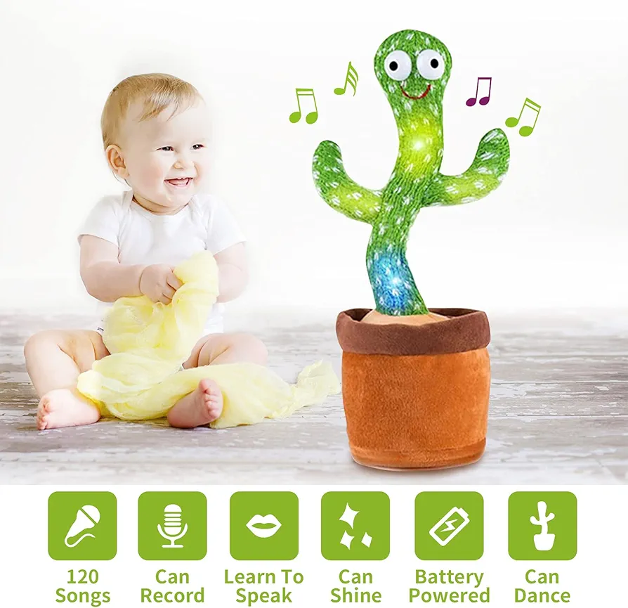 Jouet Cactus Parlant Dansant – Jouet Cactus Ensoleillé Parlant – Répétition De Chant – 120 Chansons Pour Enfants – 15 Secondes – Enregistrez Votre Voi