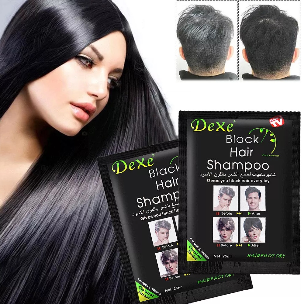 Pack 10 Shampoings colorants- Unisexes pour cheveux noirs- En 5 minute