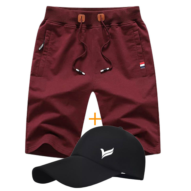 Pack Short Jogging Rouge En  Coton + Casquette Avec Logo Pour Homme