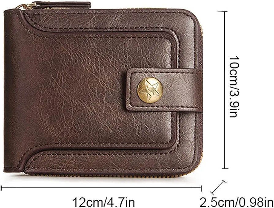 Portefeuille Classique en Cuir PU Pour Homme – Moraillon Court et Fermeture Éclair – Haute Qualité et Multi-Poches - Marron foncé 