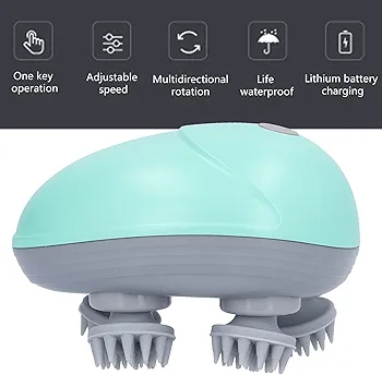 Masseur De Cuir Chevelu Sans Fil 3 en 1 Avec 96 Contacts en Silicone - 3 Modes de Pétrissage - Étanche IPX6 - Rechargeable - Vert 