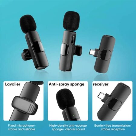 Microphone Sans Fil K9 À Réduction De Bruit Pour iPhone – Double USB-C Pour L’enregistrement Vidéo & Streaming en Direct