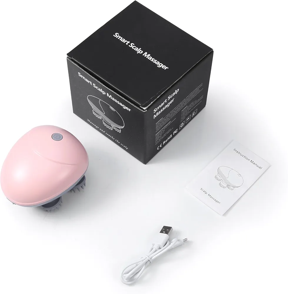 Masseur De Cuir Chevelu Sans Fil 3 en 1 Avec 96 Contacts en Silicone - 3 Modes de Pétrissage - Étanche IPX6 - Rechargeable - Rose